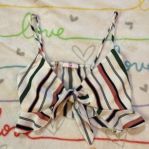 White Black Pink stripe Front Tie BandeauCropped Crop Top Shirt Womans sz Medium